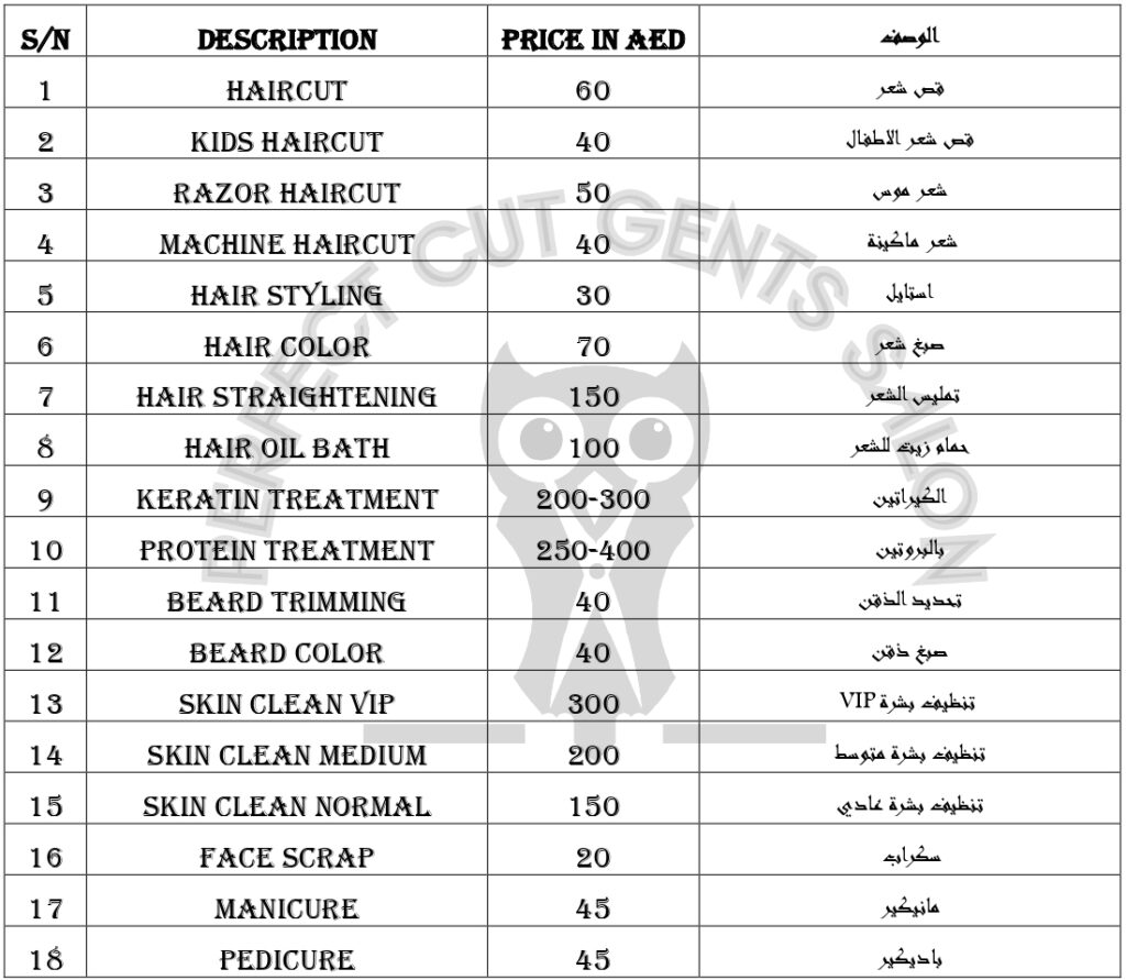Perfect Cut Services Prices