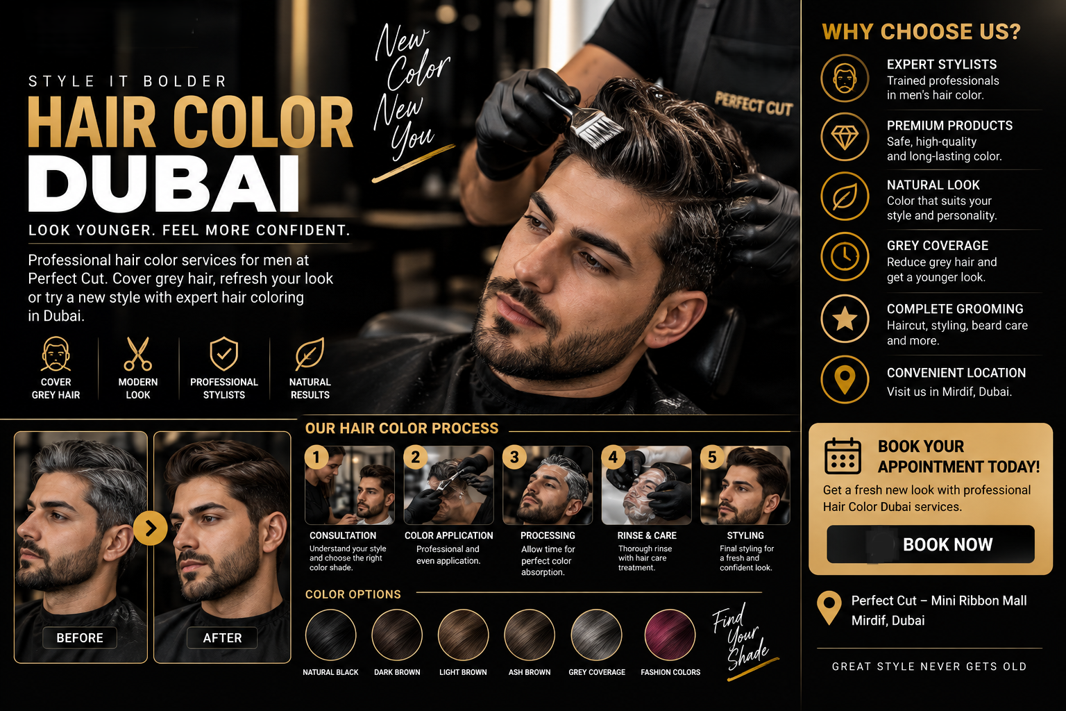 Hair Color Dubai, Professional Hair Color for Men in Mirdif
